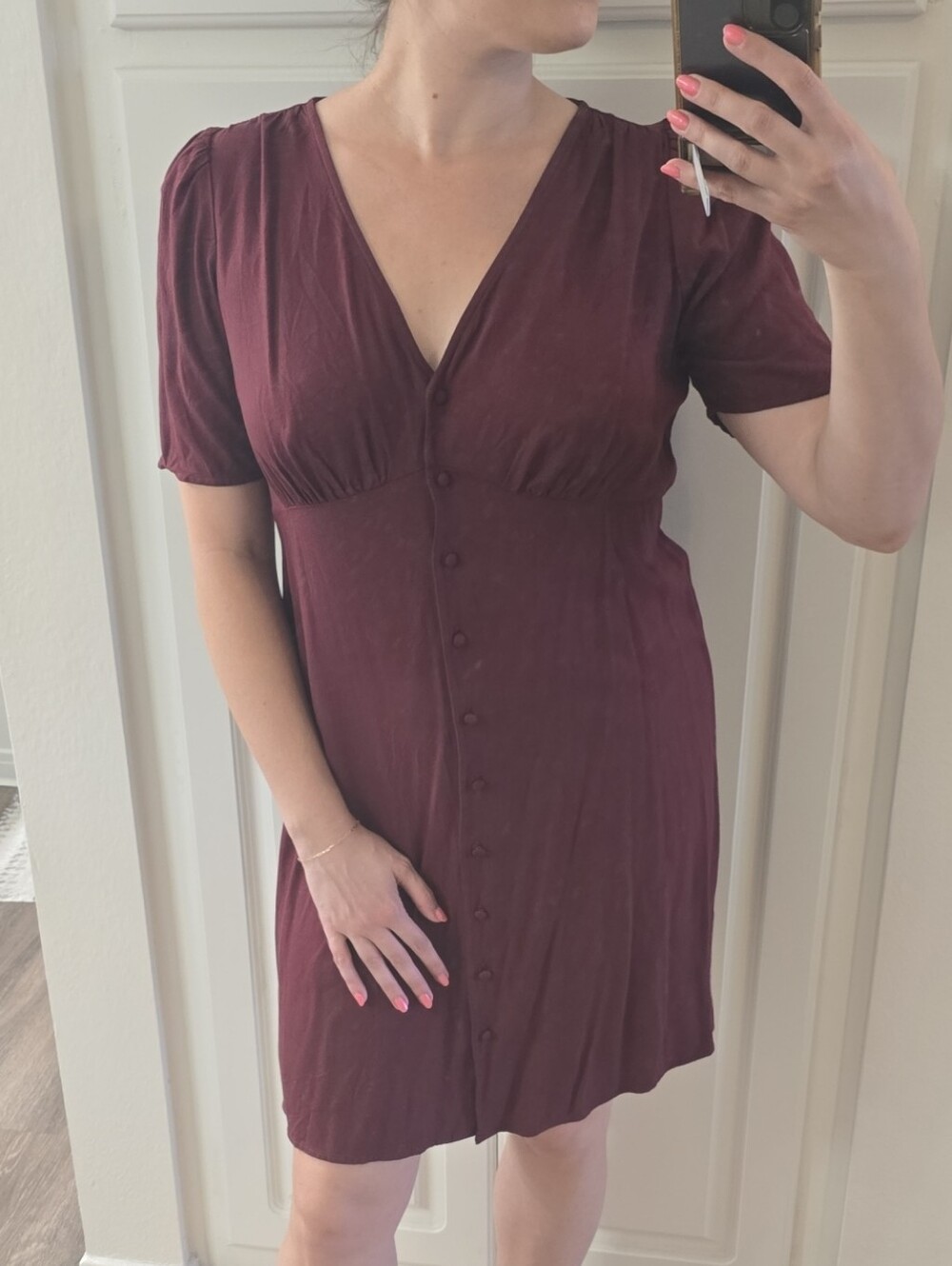 Old Navy Burgundy V-Neck Button-Front Mini Dress